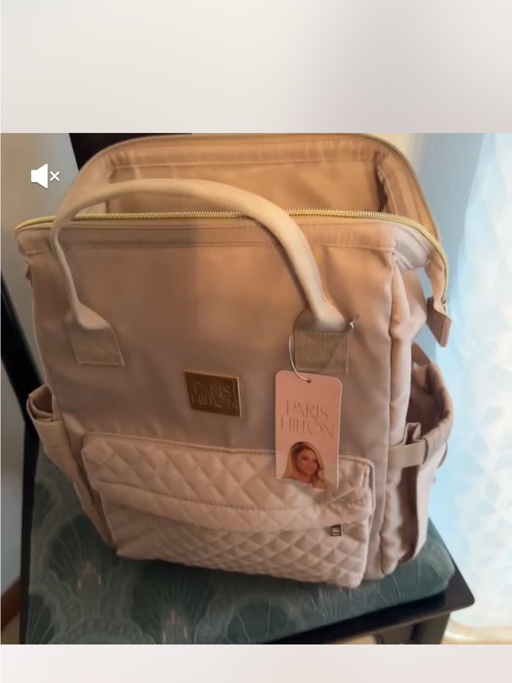 Paris Hilton Quilted Women’s Backpack and laptop Tote — Lt. gray - Picture 8 of 9